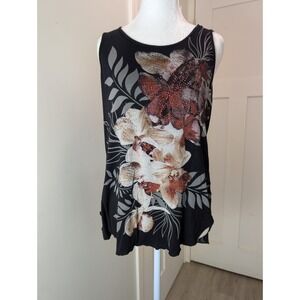 B.L.E.U. Women's Embellished Floral Hi Low Sheer in Back Tank Top Size Small